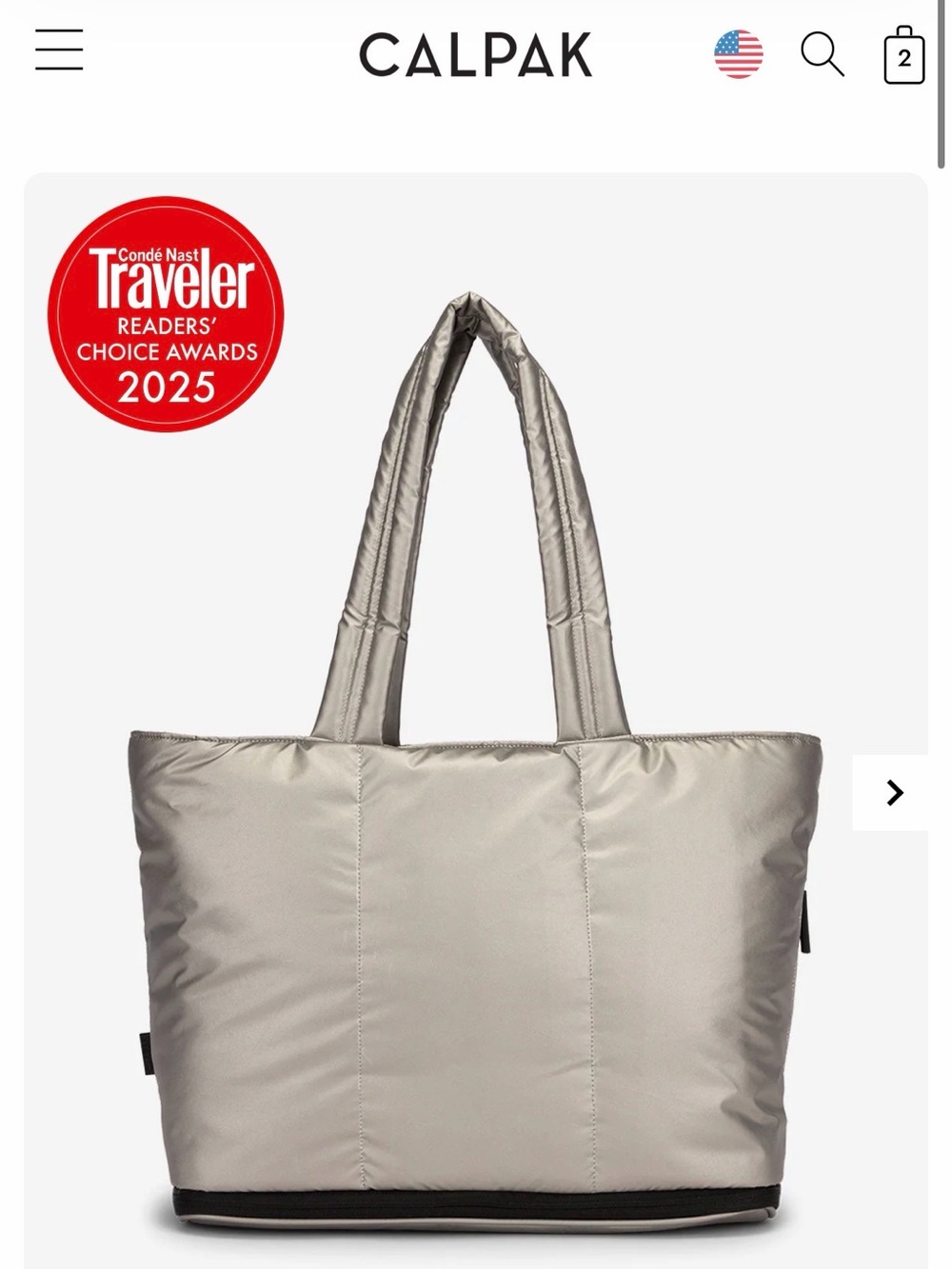 Calpak Quilted Metallic Silver Tote